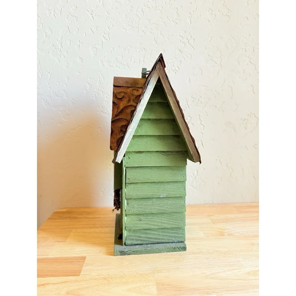 Wooden BirdHouse Metal Roof Wooden Siding Swinging Access Door Rustic Style